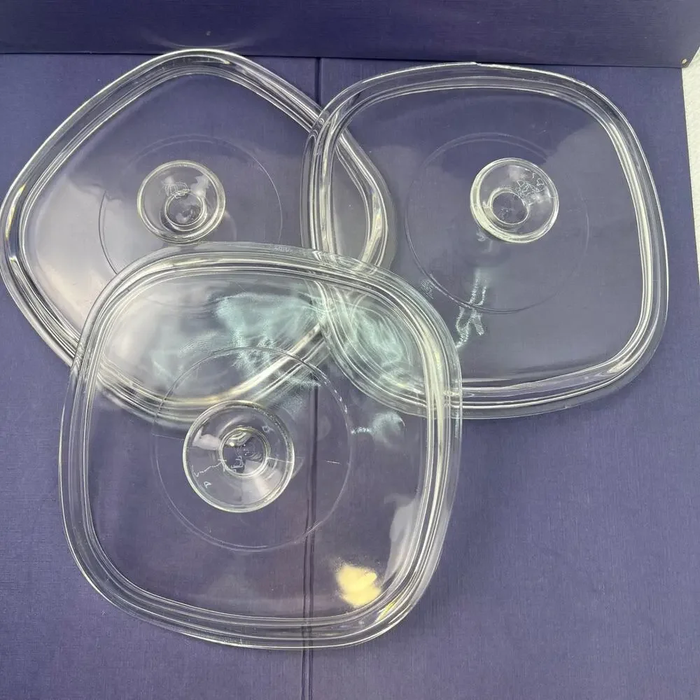 Lot 3 PYREX A-9-C Clear Glass Square Casserole Replacement Lids 8 5/8”